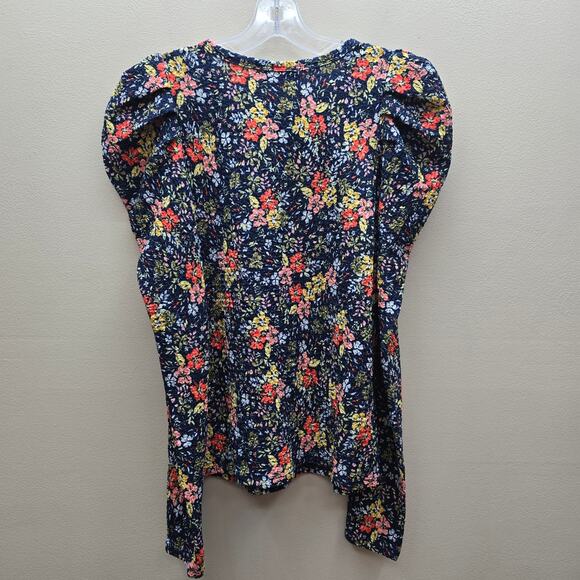 Ann Taylor LOFT Floral Print Puff Sleeve Blouse Top Preppy Multicolor Size Small - Picture 2 of 6